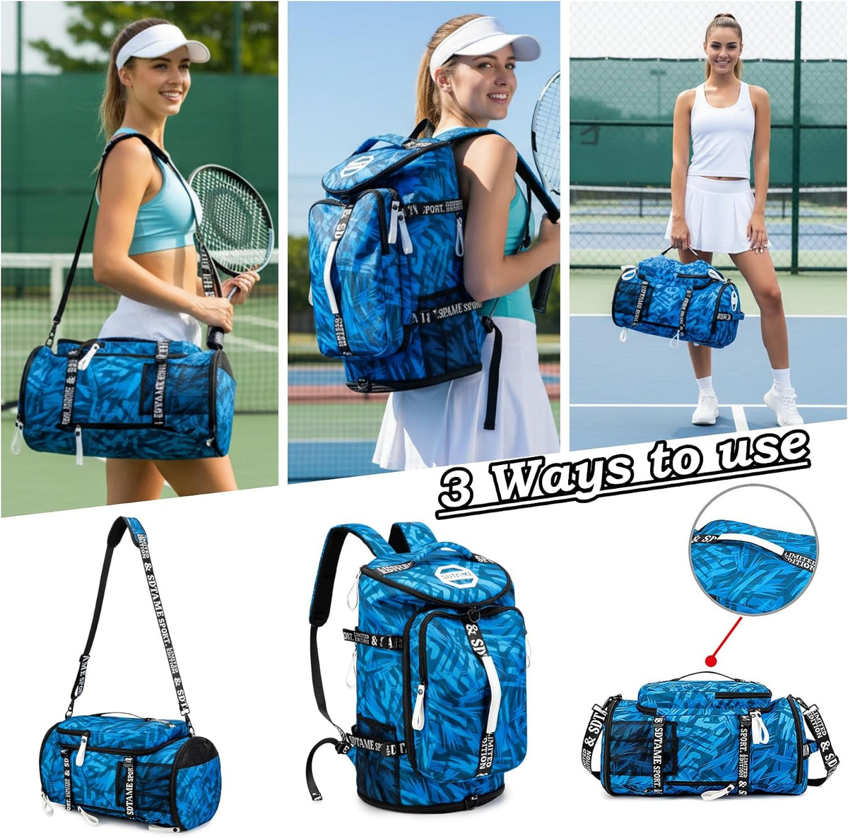 Gym Duffle Bag Backpack,4‑Way Waterproof with Shoe Compartment Travel Laptop