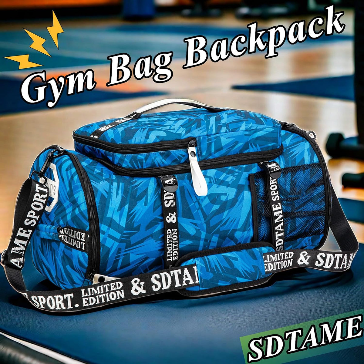 Gym Duffle Bag Backpack,4‑Way Waterproof with Shoe Compartment Travel Laptop