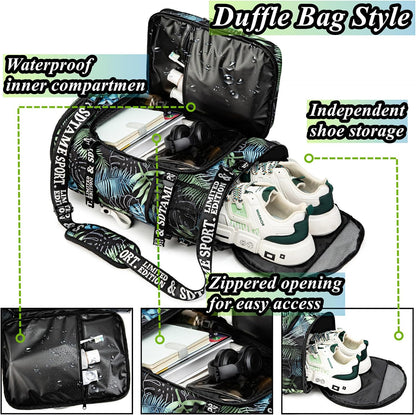 Gym Duffle Bag Backpack,4‑Way Waterproof with Shoe Compartment Travel Laptop
