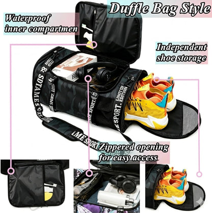 Gym Duffle Bag Backpack,4‑Way Waterproof with Shoe Compartment Travel Laptop
