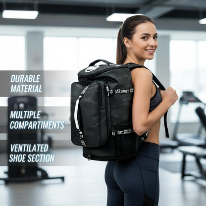 Gym Duffle Bag Backpack,4‑Way Waterproof with Shoe Compartment Travel Laptop