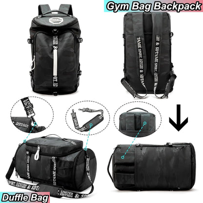 Gym Duffle Bag Backpack,4‑Way Waterproof with Shoe Compartment Travel Laptop