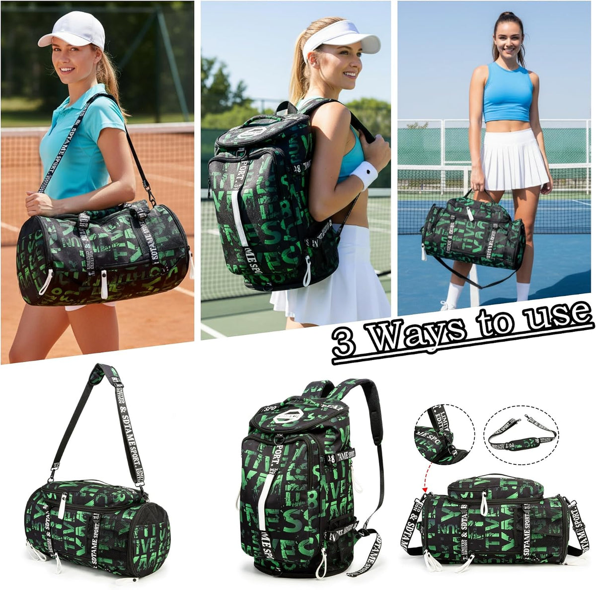 Gym Duffle Bag Backpack,4‑Way Waterproof with Shoe Compartment Travel Laptop