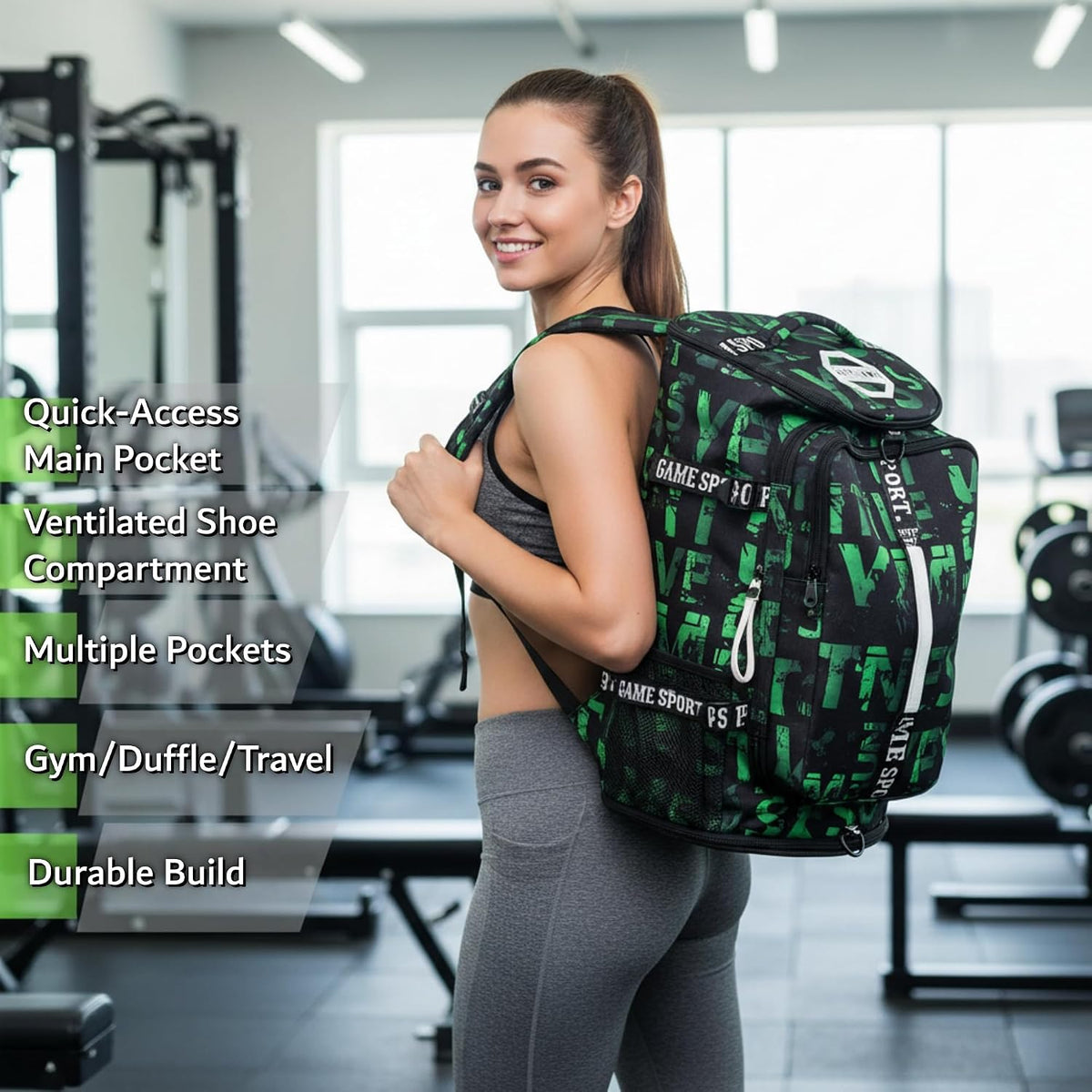 Gym Duffle Bag Backpack,4‑Way Waterproof with Shoe Compartment Travel Laptop
