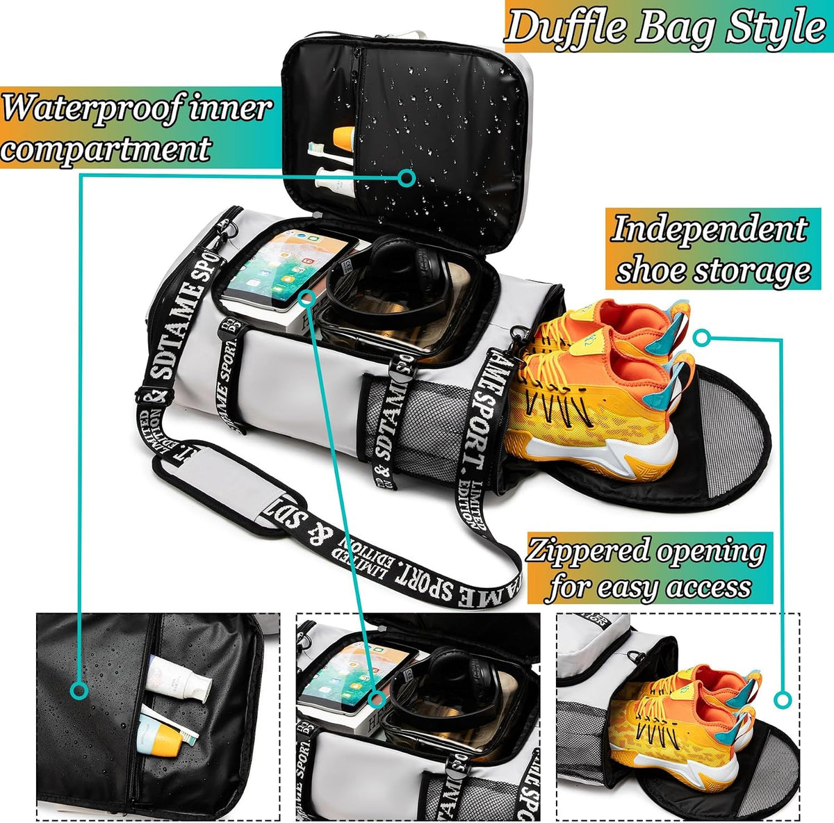Gym Duffle Bag Backpack,4‑Way Waterproof with Shoe Compartment Travel Laptop