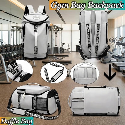 Gym Duffle Bag Backpack,4‑Way Waterproof with Shoe Compartment Travel Laptop