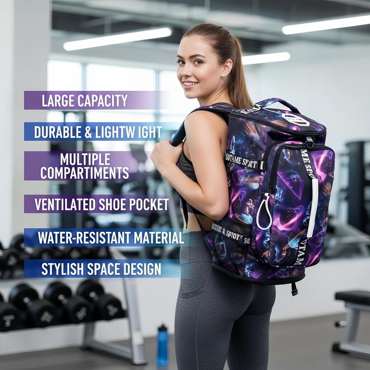 Gym Duffle Bag Backpack,4‑Way Waterproof with Shoe Compartment Travel Laptop