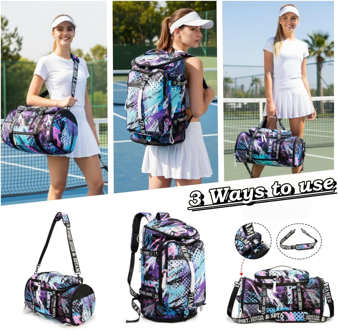 Gym Duffle Bag Backpack,4‑Way Waterproof with Shoe Compartment Travel Laptop
