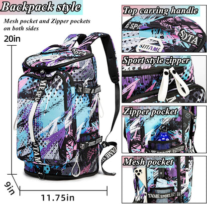 Gym Duffle Bag Backpack,4‑Way Waterproof with Shoe Compartment Travel Laptop