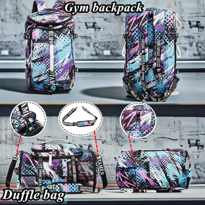 Gym Duffle Bag Backpack,4‑Way Waterproof with Shoe Compartment Travel Laptop