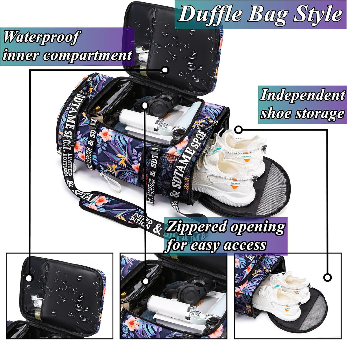 Gym Duffle Bag Backpack,4‑Way Waterproof with Shoe Compartment Travel Laptop