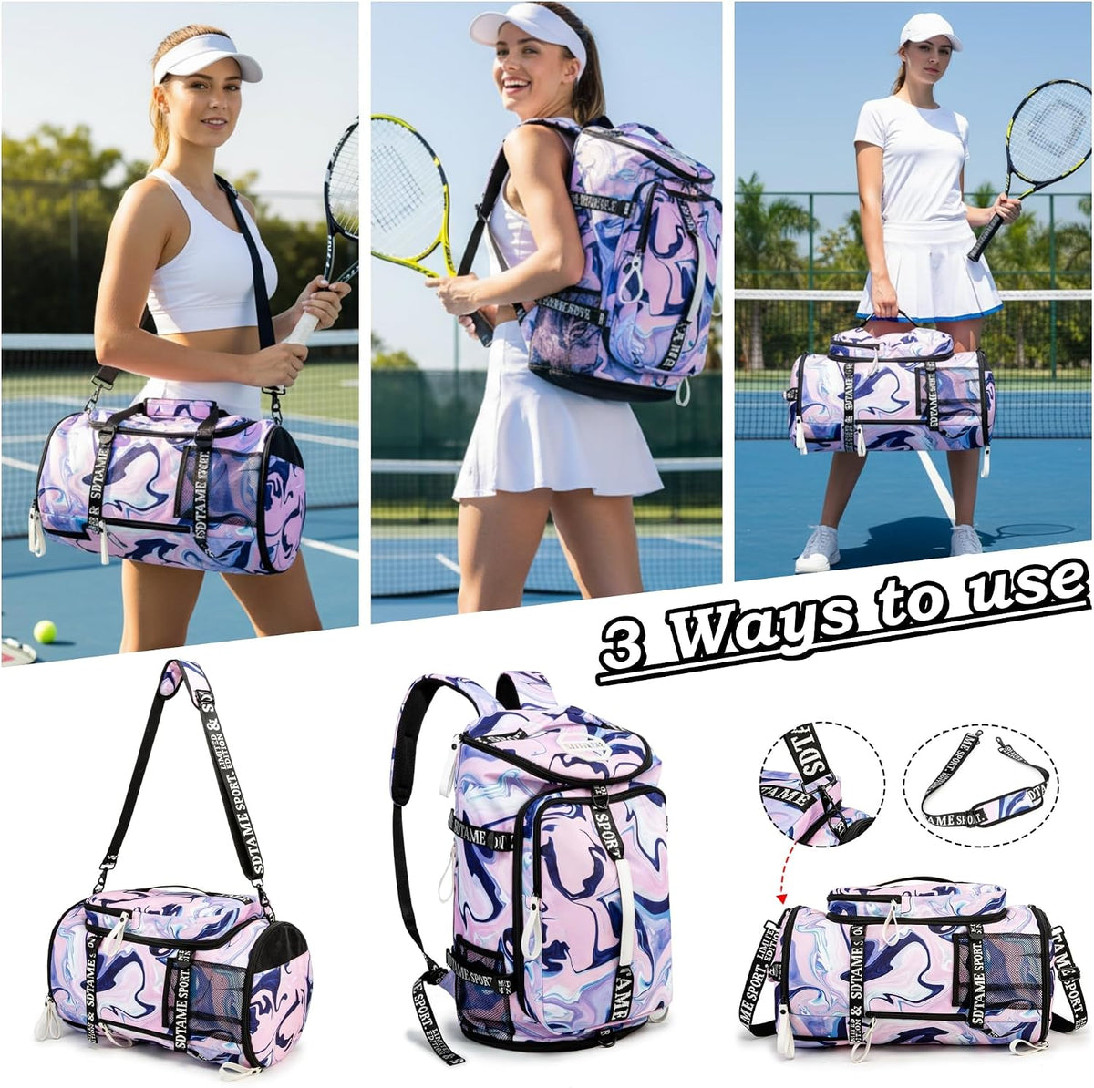 Gym Duffle Bag Backpack,4‑Way Waterproof with Shoe Compartment Travel Laptop