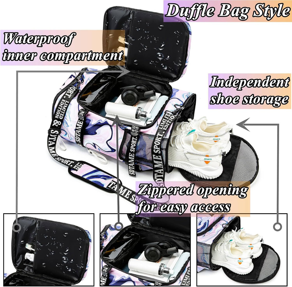 Gym Duffle Bag Backpack,4‑Way Waterproof with Shoe Compartment Travel Laptop