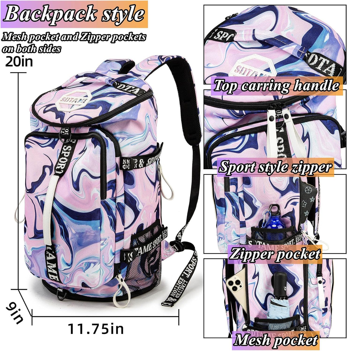 Gym Duffle Bag Backpack,4‑Way Waterproof with Shoe Compartment Travel Laptop
