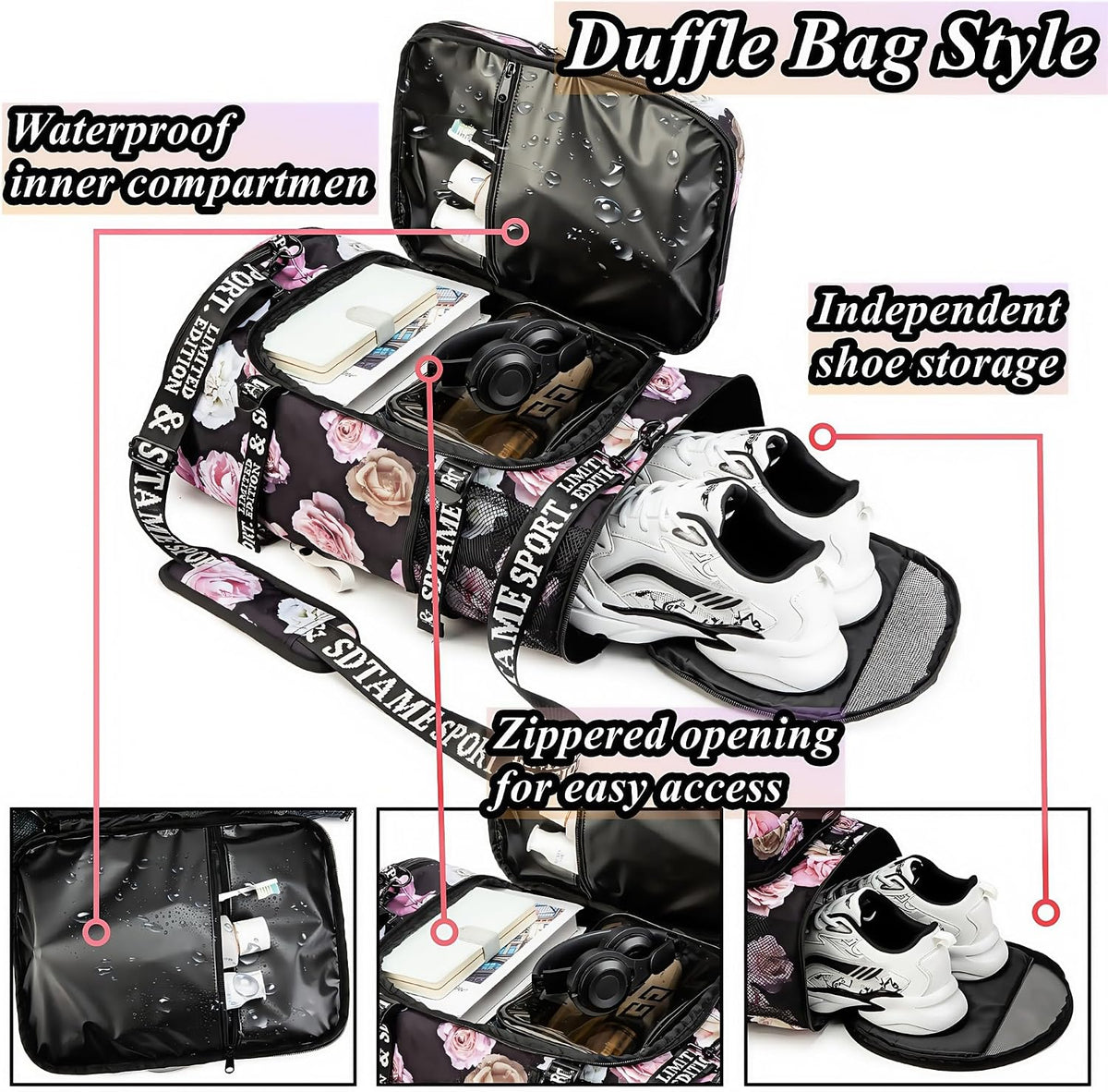 Gym Duffle Bag Backpack,4‑Way Waterproof with Shoe Compartment Travel Laptop
