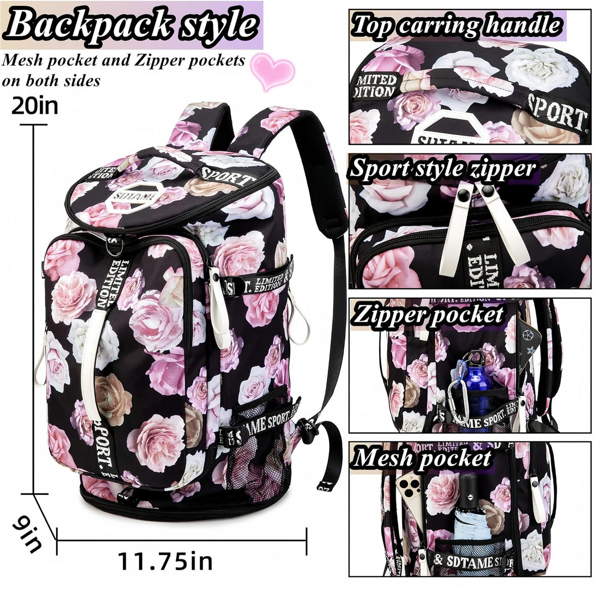 Gym Duffle Bag Backpack,4‑Way Waterproof with Shoe Compartment Travel Laptop