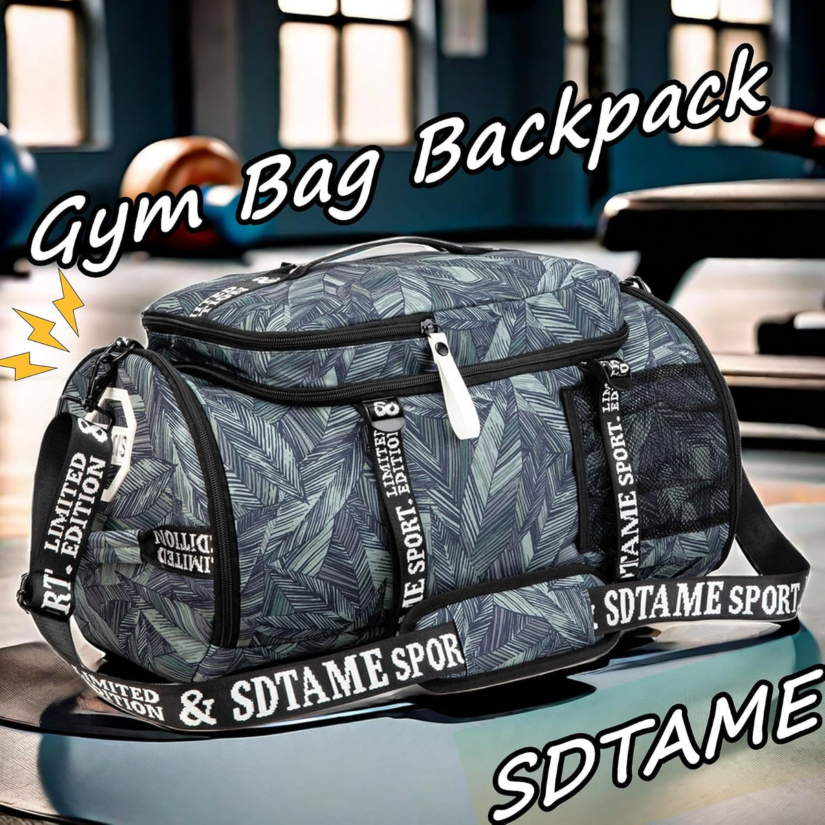 Gym Duffle Bag Backpack,4‑Way Waterproof with Shoe Compartment Travel Laptop