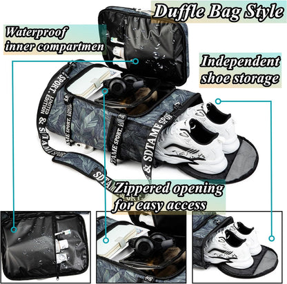 Gym Duffle Bag Backpack,4‑Way Waterproof with Shoe Compartment Travel Laptop