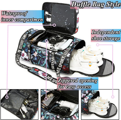 Gym Duffle Bag Backpack,4‑Way Waterproof with Shoe Compartment Travel Laptop