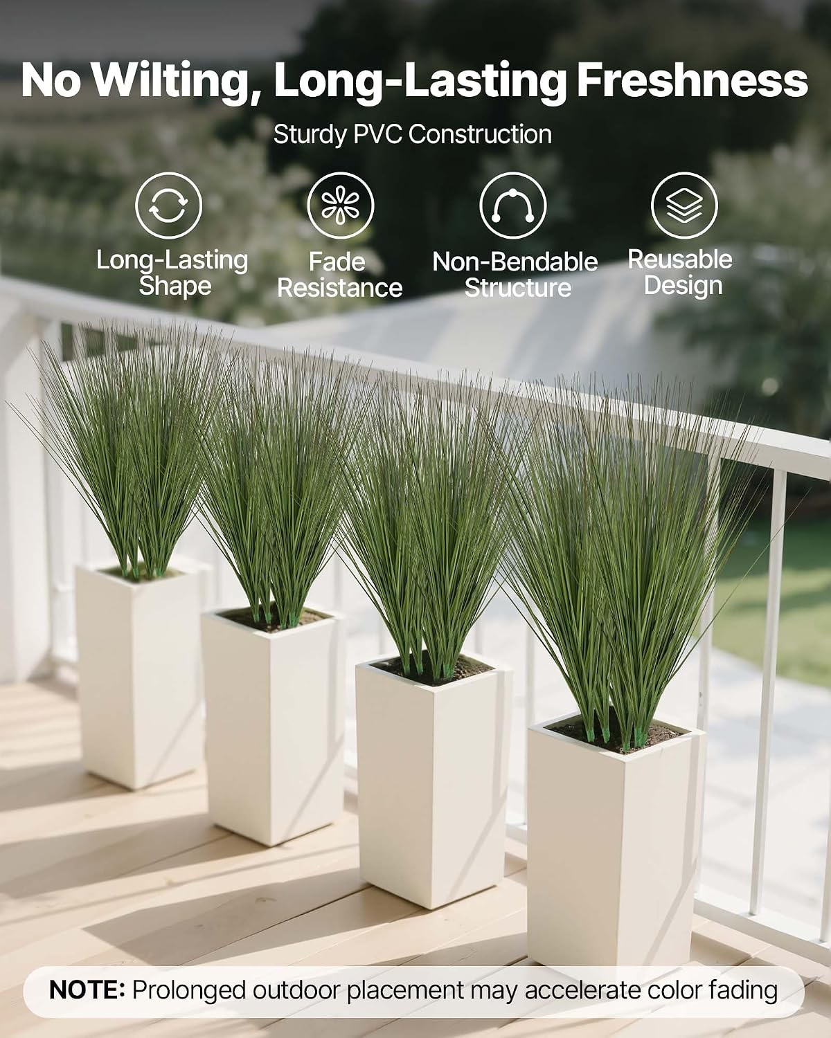Artificial Grass Plant, 27 inch Faux Onion Grass Fake Greenery Shrubs Plant, Premium PVC for Indoor Outdoor House Home Garden Office Room Décor, Housewarming, 8 Pack Green