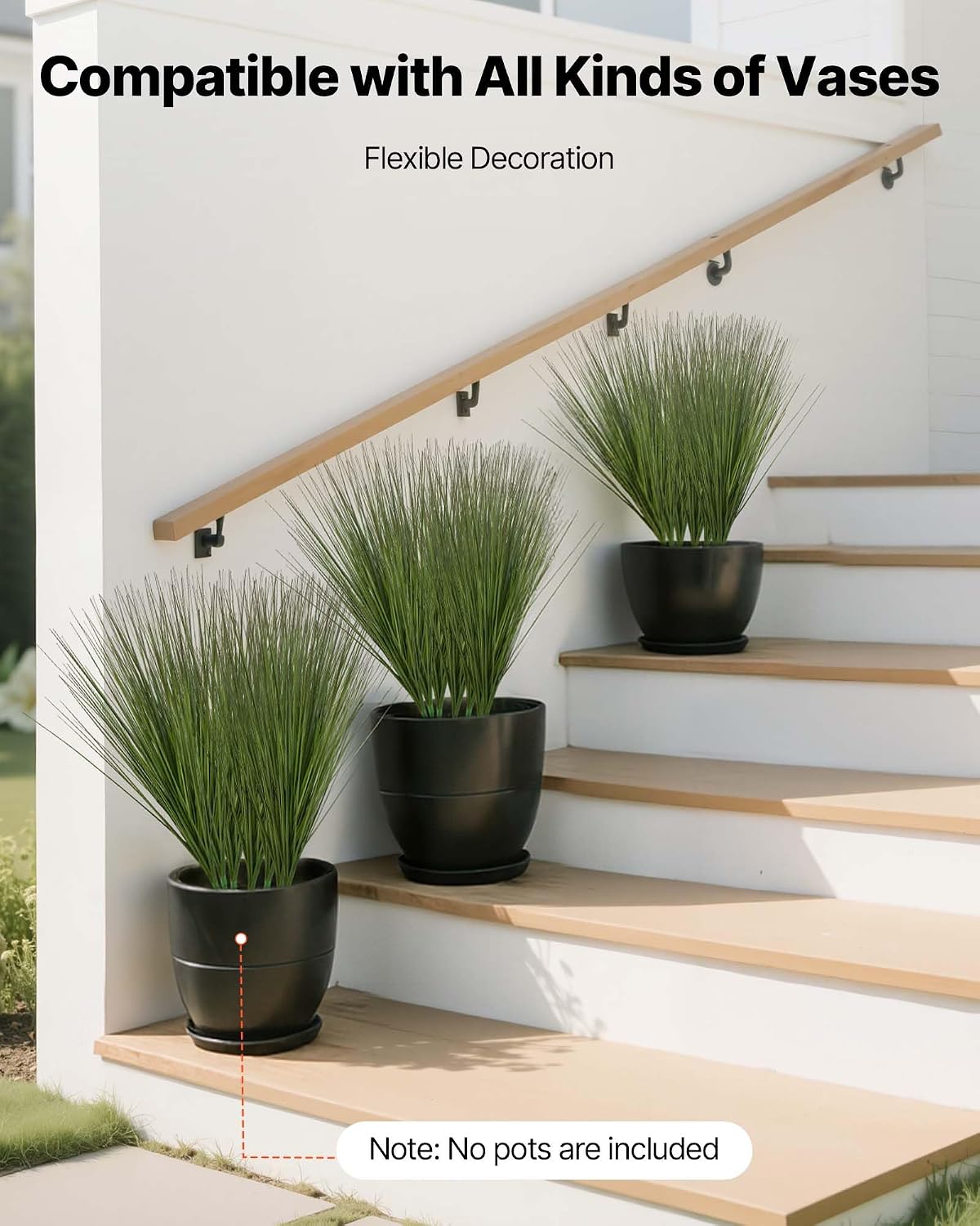 Artificial Grass Plant, 27 inch Faux Onion Grass Fake Greenery Shrubs Plant, Premium PVC for Indoor Outdoor House Home Garden Office Room Décor, Housewarming, 8 Pack Green