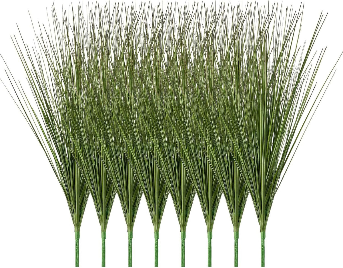 Artificial Grass Plant, 27 inch Faux Onion Grass Fake Greenery Shrubs Plant, Premium PVC for Indoor Outdoor House Home Garden Office Room Décor, Housewarming, 8 Pack Green