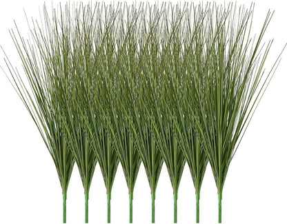 Artificial Grass Plant, 27 inch Faux Onion Grass Fake Greenery Shrubs Plant, Premium PVC for Indoor Outdoor House Home Garden Office Room Décor, Housewarming, 8 Pack Green