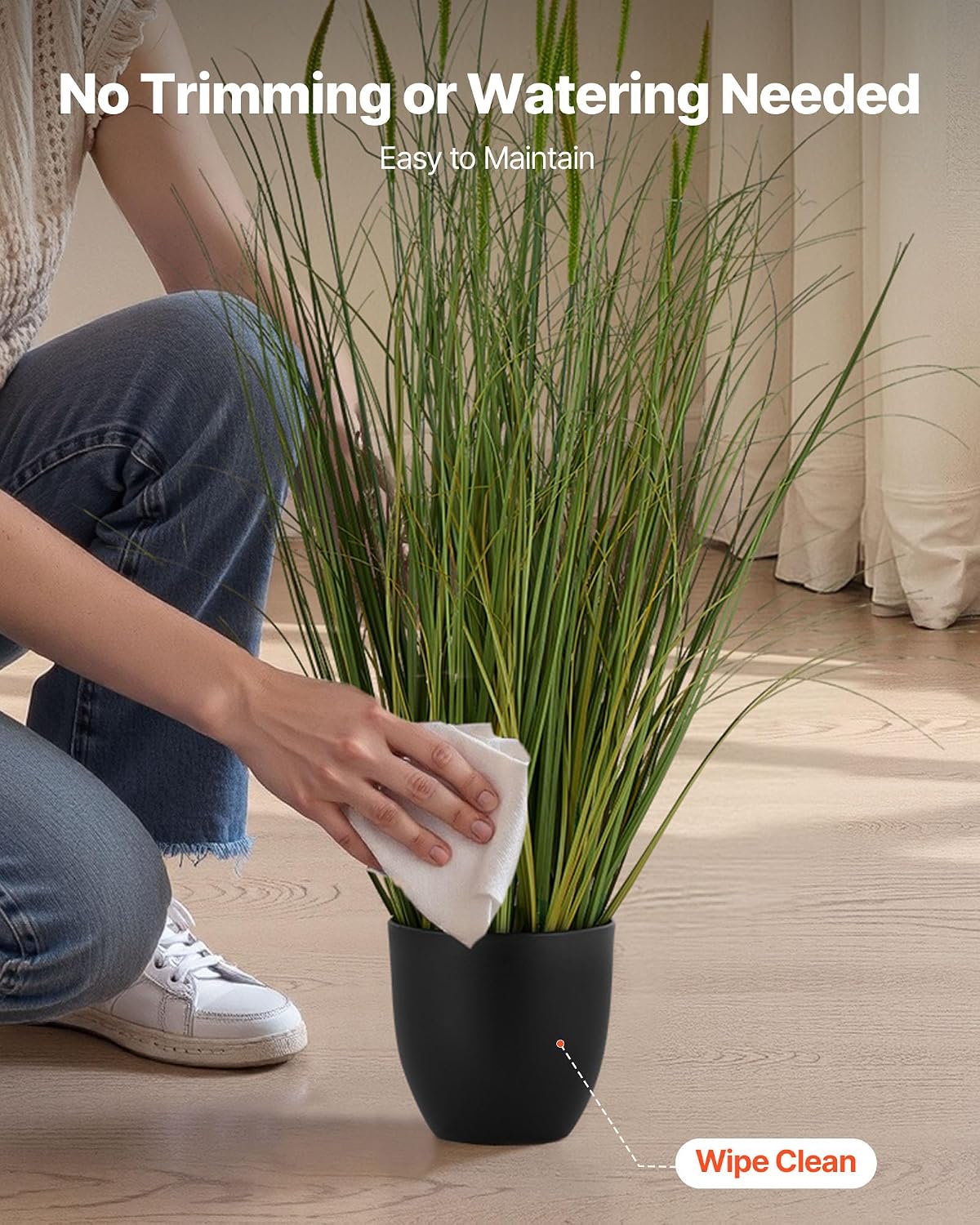 Artificial Grass Plant, 27 inch Faux Onion Grass Fake Greenery Shrubs Plant, Premium PVC for Indoor Outdoor House Home Garden Office Room Décor, Housewarming, 8 Pack Green