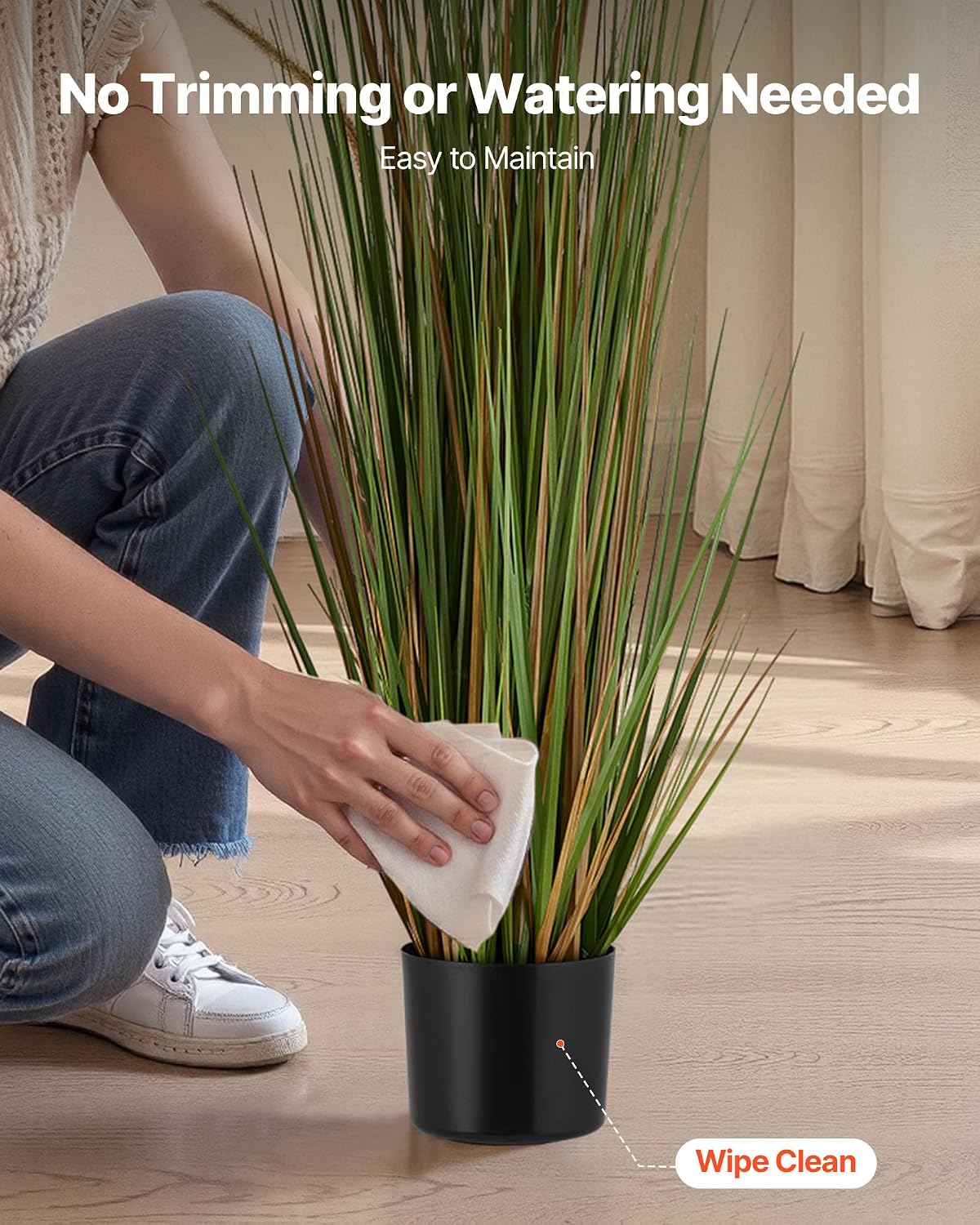 Artificial Grass Plant, 27 inch Faux Onion Grass Fake Greenery Shrubs Plant, Premium PVC for Indoor Outdoor House Home Garden Office Room Décor, Housewarming, 8 Pack Green