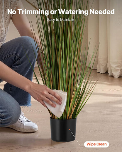 Artificial Grass Plant, 27 inch Faux Onion Grass Fake Greenery Shrubs Plant, Premium PVC for Indoor Outdoor House Home Garden Office Room Décor, Housewarming, 8 Pack Green