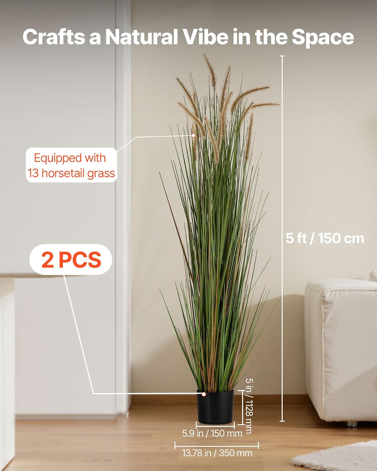 Artificial Grass Plant, 27 inch Faux Onion Grass Fake Greenery Shrubs Plant, Premium PVC for Indoor Outdoor House Home Garden Office Room Décor, Housewarming, 8 Pack Green