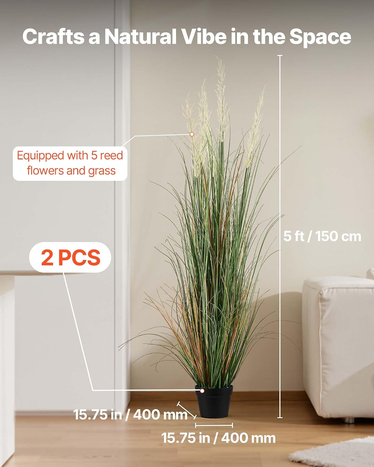 Artificial Grass Plant, 27 inch Faux Onion Grass Fake Greenery Shrubs Plant, Premium PVC for Indoor Outdoor House Home Garden Office Room Décor, Housewarming, 8 Pack Green