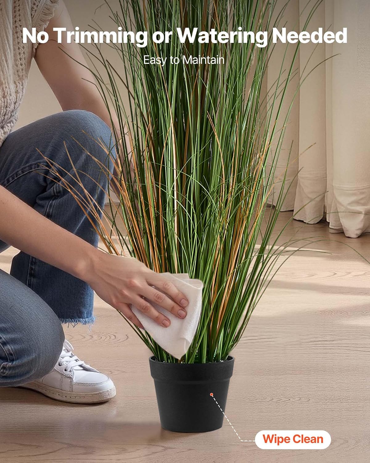 Artificial Grass Plant, 27 inch Faux Onion Grass Fake Greenery Shrubs Plant, Premium PVC for Indoor Outdoor House Home Garden Office Room Décor, Housewarming, 8 Pack Green