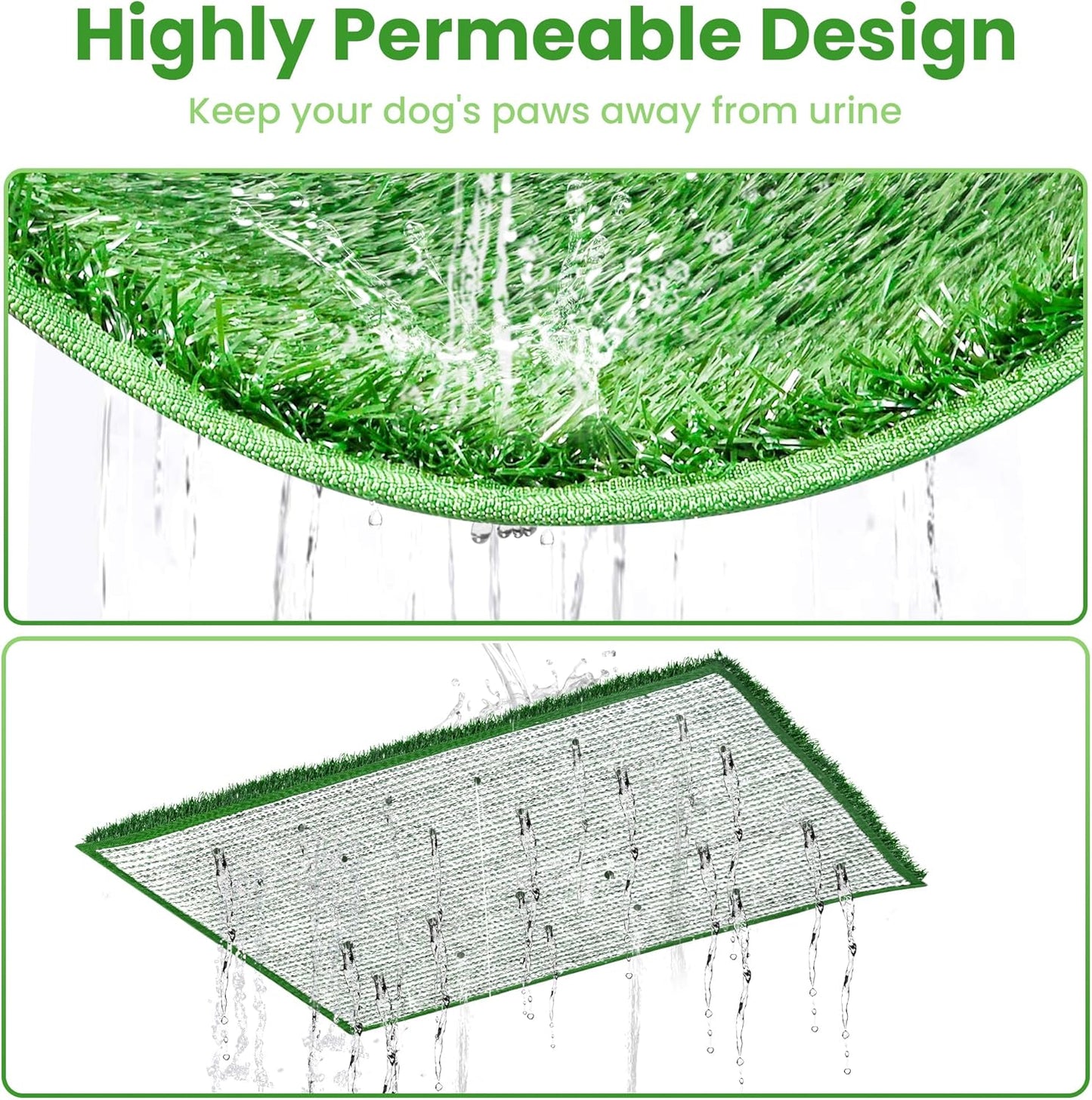 Dog Grass Pad with Tray, Dog Grass Potty Patch Bathroom Mat, 20x25inch, 2 Reusable Artificial Turf, Washable Pee Pad for Puppy Training, Dog Litter Box, Portable Perfect Indoor Outdoor Use