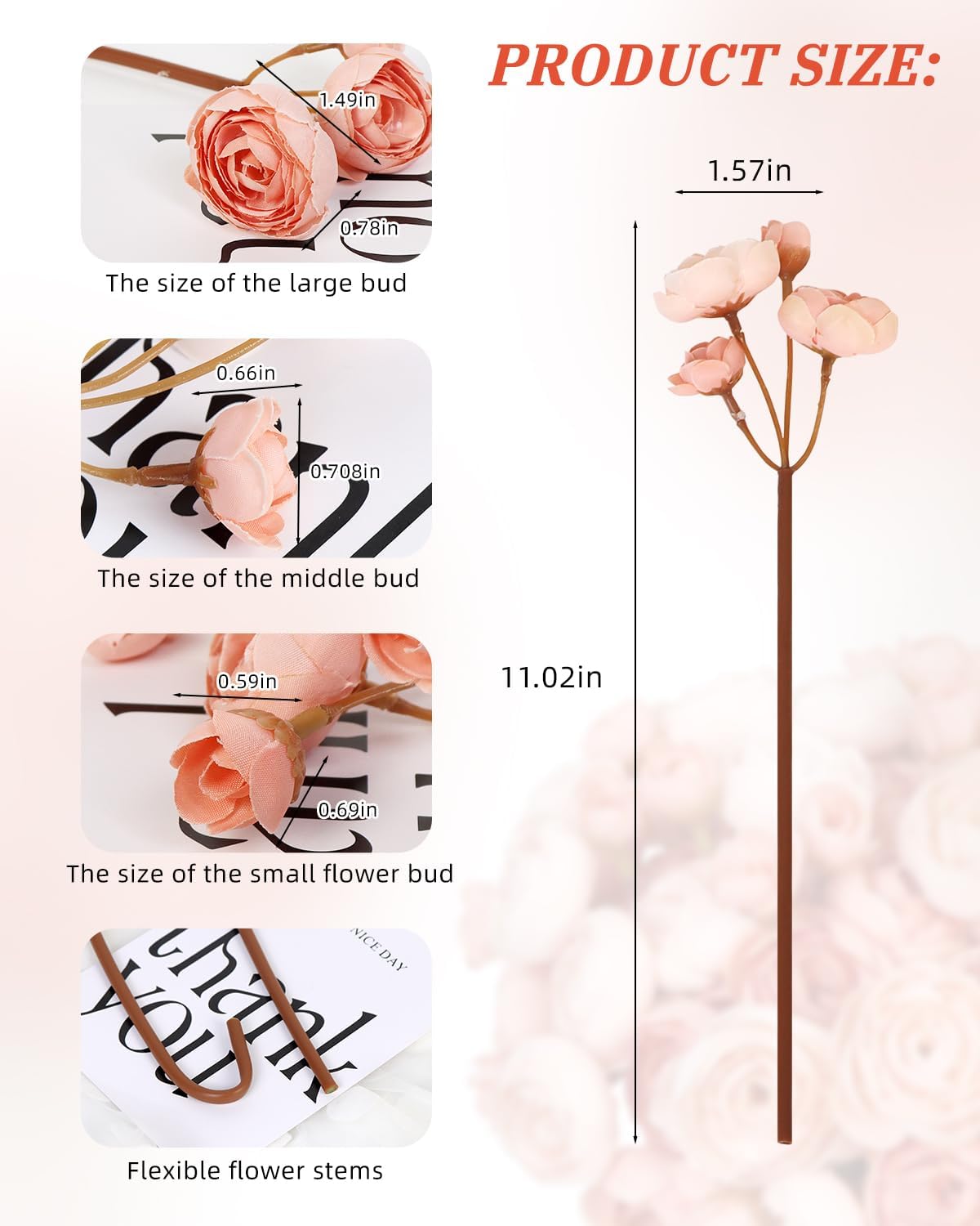 24 Pcs Ranunculus Artificial Flower Faux Silk Mini Ranunculus Flowers Fake Flowers for DIY Bouquet,Centerpieces Tables, Wedding Decor, Bridal Shower Decorations,Home Decor