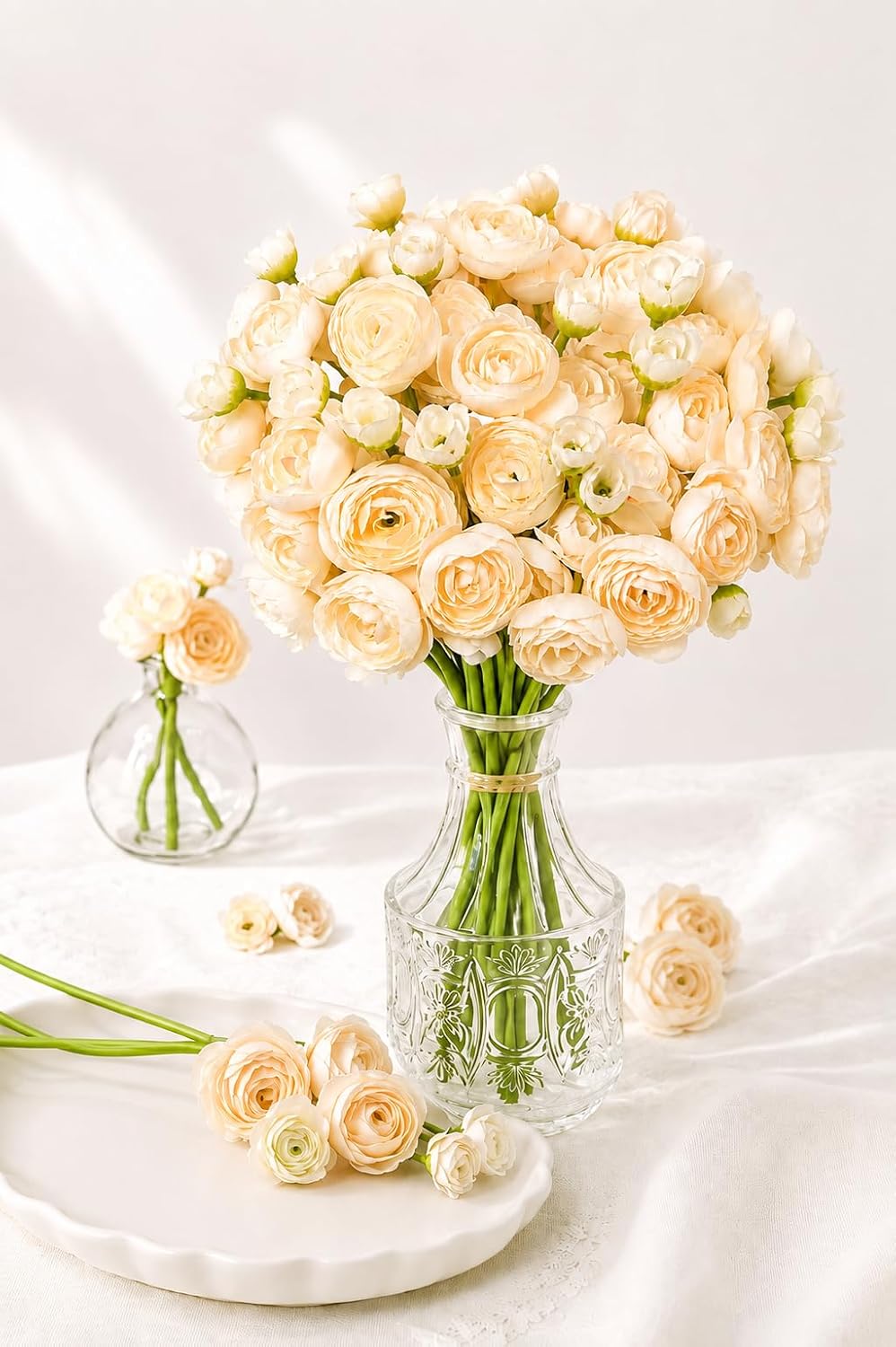 24 Pcs Ranunculus Artificial Flower Faux Silk Mini Ranunculus Flowers Fake Flowers for DIY Bouquet,Centerpieces Tables, Wedding Decor, Bridal Shower Decorations,Home Decor