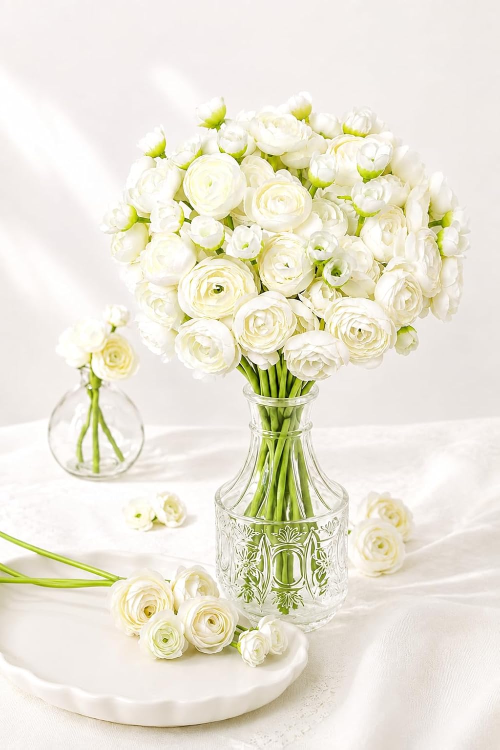 24 Pcs Ranunculus Artificial Flower Faux Silk Mini Ranunculus Flowers Fake Flowers for DIY Bouquet,Centerpieces Tables, Wedding Decor, Bridal Shower Decorations,Home Decor