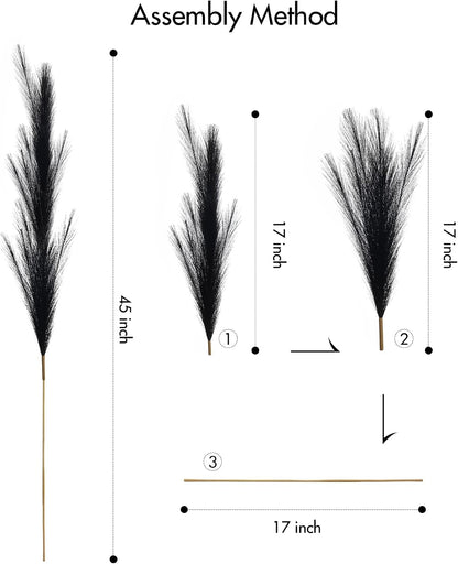 45" Faux Dried Pampas Grass Tall Decor, Fluffy Fake Long Pompas Artificial Black Grey Gray Pompous Stems Bouquet Flower Arrangement Vase Filler for Boho Home Wedding Decoration