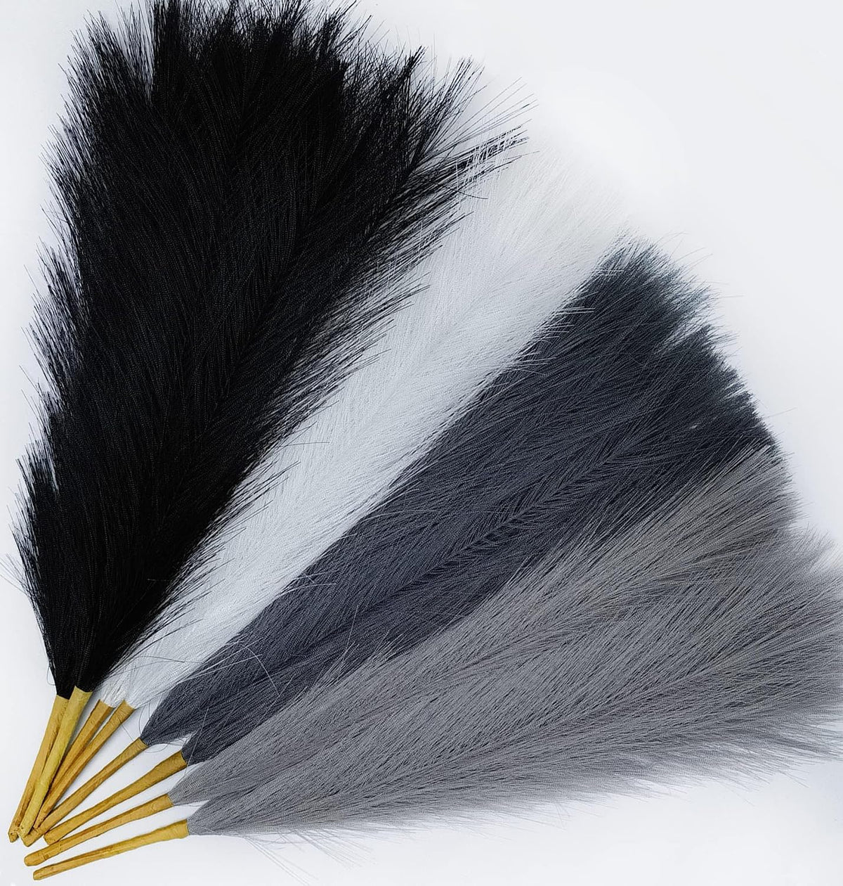 45" Faux Dried Pampas Grass Tall Decor, Fluffy Fake Long Pompas Artificial Black Grey Gray Pompous Stems Bouquet Flower Arrangement Vase Filler for Boho Home Wedding Decoration