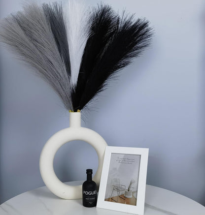 45" Faux Dried Pampas Grass Tall Decor, Fluffy Fake Long Pompas Artificial Black Grey Gray Pompous Stems Bouquet Flower Arrangement Vase Filler for Boho Home Wedding Decoration