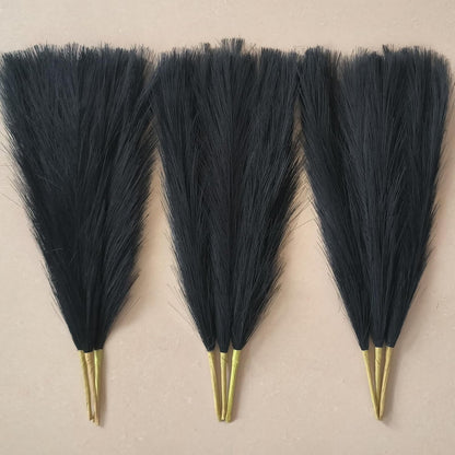 45" Faux Dried Pampas Grass Tall Decor, Fluffy Fake Long Pompas Artificial Black Grey Gray Pompous Stems Bouquet Flower Arrangement Vase Filler for Boho Home Wedding Decoration