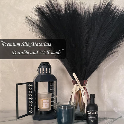 45" Faux Dried Pampas Grass Tall Decor, Fluffy Fake Long Pompas Artificial Black Grey Gray Pompous Stems Bouquet Flower Arrangement Vase Filler for Boho Home Wedding Decoration