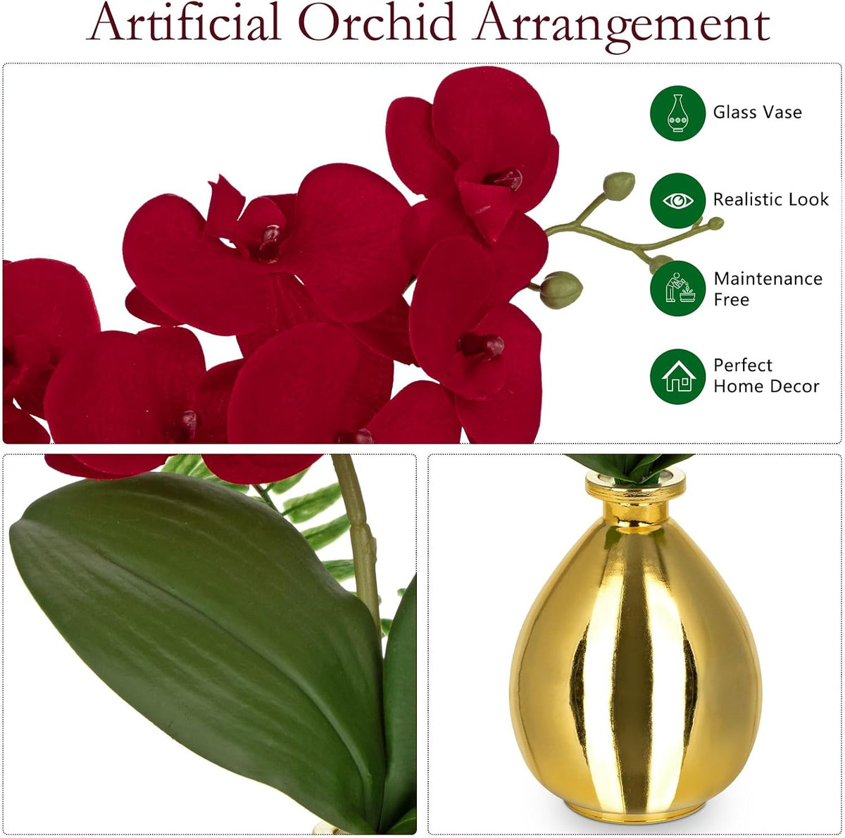 White Orchids Artificial Flowers with Vase, Small Faux Orchid Arrangement Set of 2 Fake Flowers in Glass Vases Small White Centerpieces for Kitchen Dining Room Tables Bathroom Nightstand Shelf Decor