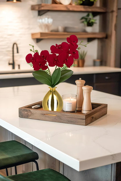 White Orchids Artificial Flowers with Vase, Small Faux Orchid Arrangement Set of 2 Fake Flowers in Glass Vases Small White Centerpieces for Kitchen Dining Room Tables Bathroom Nightstand Shelf Decor