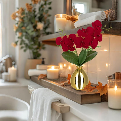 White Orchids Artificial Flowers with Vase, Small Faux Orchid Arrangement Set of 2 Fake Flowers in Glass Vases Small White Centerpieces for Kitchen Dining Room Tables Bathroom Nightstand Shelf Decor