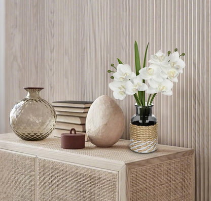 White Orchids Artificial Flowers with Vase, Small Faux Orchid Arrangement Set of 2 Fake Flowers in Glass Vases Small White Centerpieces for Kitchen Dining Room Tables Bathroom Nightstand Shelf Decor