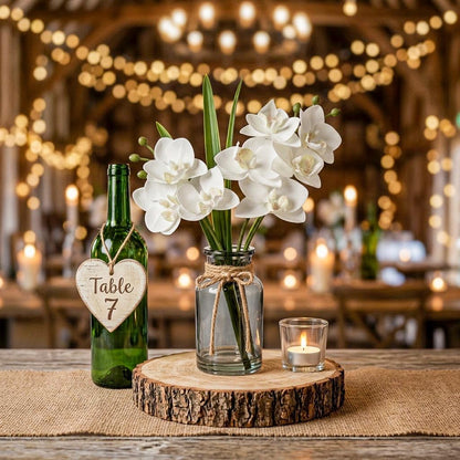 White Orchids Artificial Flowers with Vase, Small Faux Orchid Arrangement Set of 2 Fake Flowers in Glass Vases Small White Centerpieces for Kitchen Dining Room Tables Bathroom Nightstand Shelf Decor