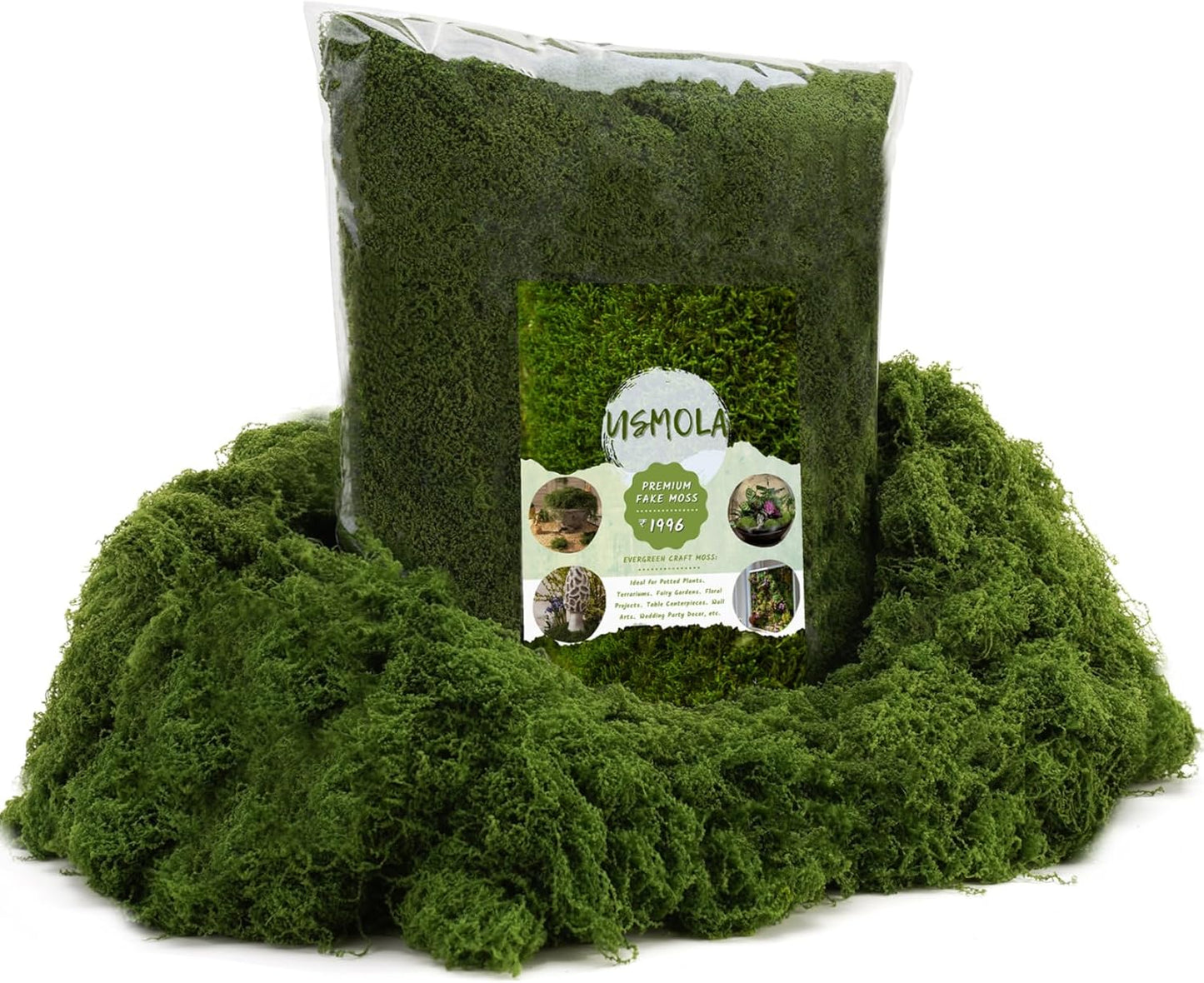 1.5LB Bulk Moss for Decorating - Fake Moss for Crafts, Potted Plants, Fairy Gardens, Terrariums & Wedding Displays | Natural Look Faux Grass (Dark Green)