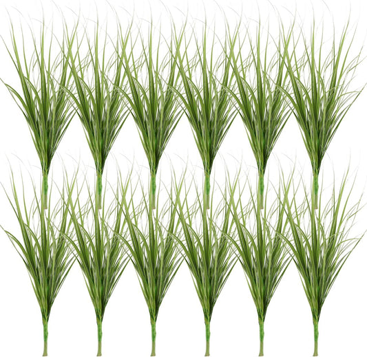 24Pcs Artificial Grass, 11.79in Fake Short Grass Artificial Shrub Plants, Simulation Dwarf Plants Faux Greenery Stems for Patio, Vase, Restaurant, Indoor Decor