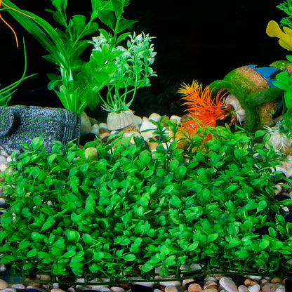 Aquarium Decorations Grass Artificial Plastic Lawn 9 inches Square Landscape Green Plants for Saltwater Freshwater Tropical Fish Tank Decoration,with 8 Pcs Suction Cups